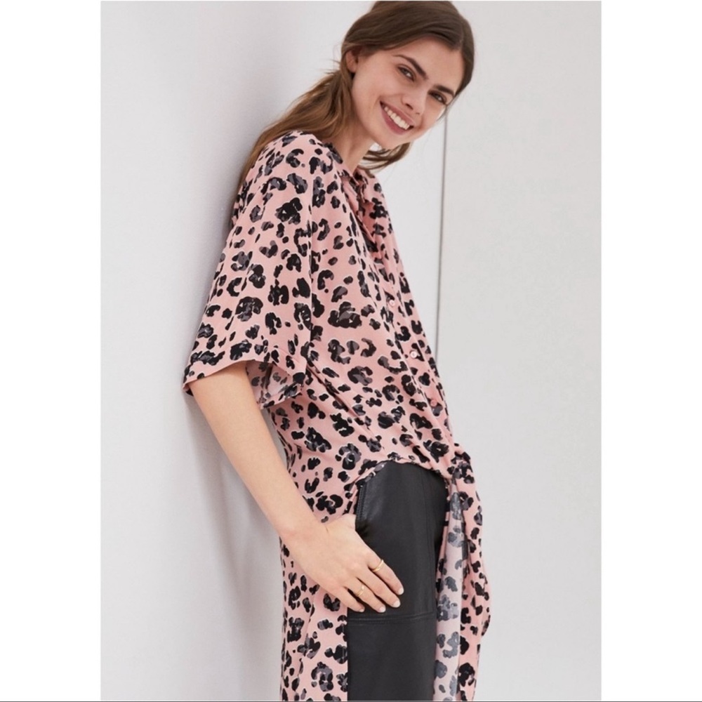 Anthropologie pink leopard print button down top